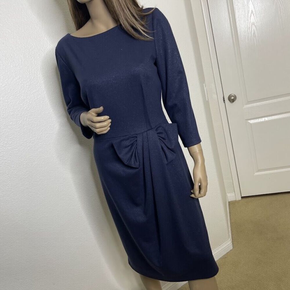 David Meister Dress Sz 12 Long Sleeve Sheath Navy Sparkle Shimmer Classic Modest